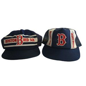 VINTAGE LOT OF 2 BOSTON RED SOX Mesh MLB Trucker Hat SnapBack Cap Baseball